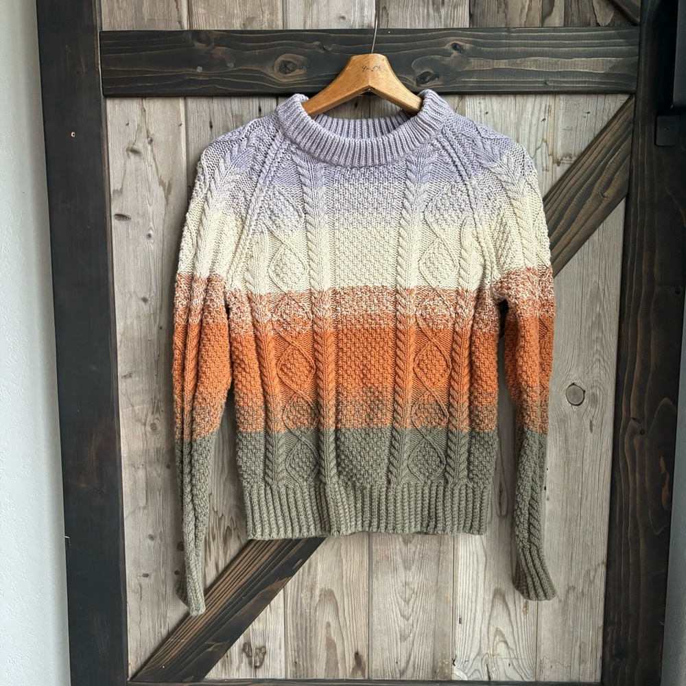 L.L. Bean vintage ombre stripe fisherman cable knit sweater size medium